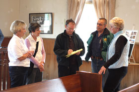 Jim Kershner with Harrington Opera House Society members in Harrington, WA