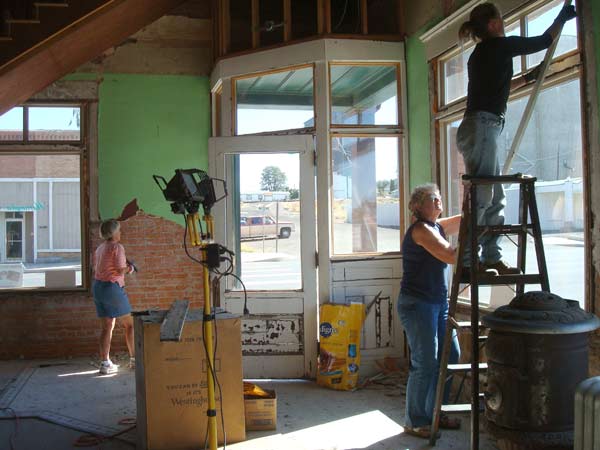 Removing on plaster from Bank Block lobby walls