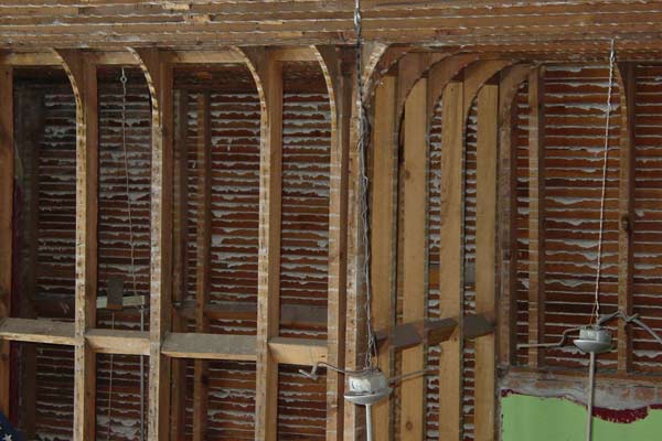 Uncovered wall framing in lobby of HOHS